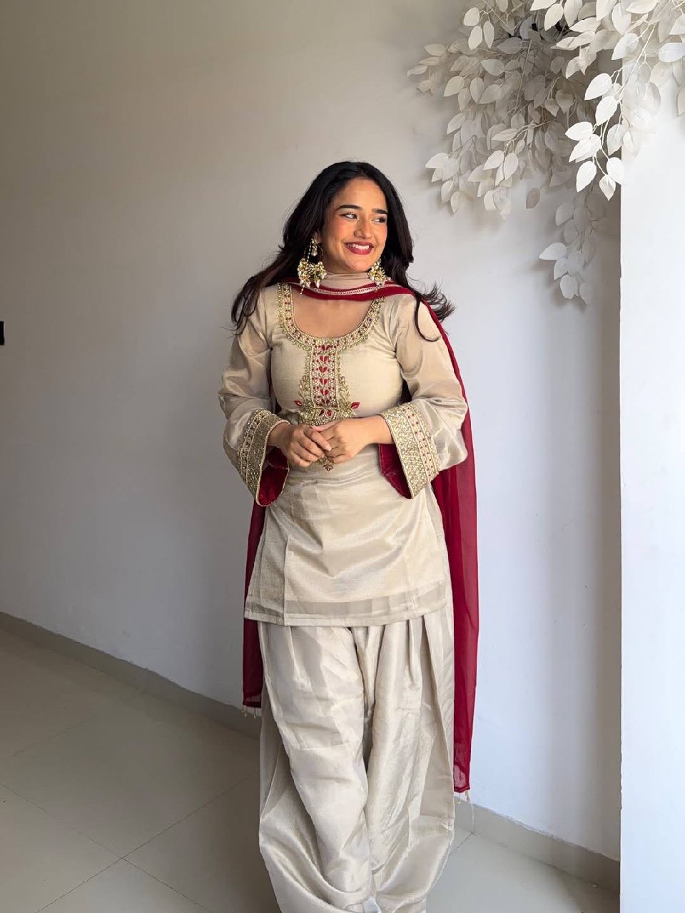 The Cinematic Cream & Ruby Salwar Set